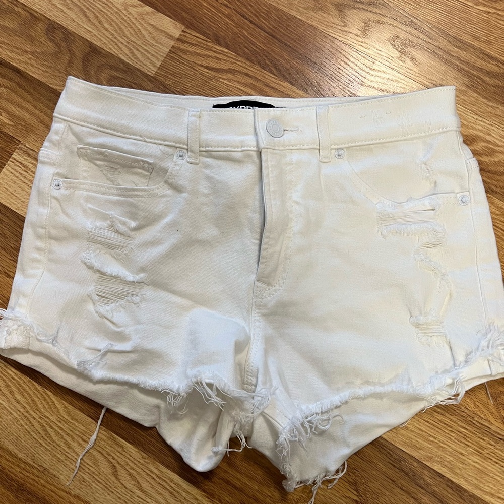 Express White Jean Shorts Distressed Frayed Hem